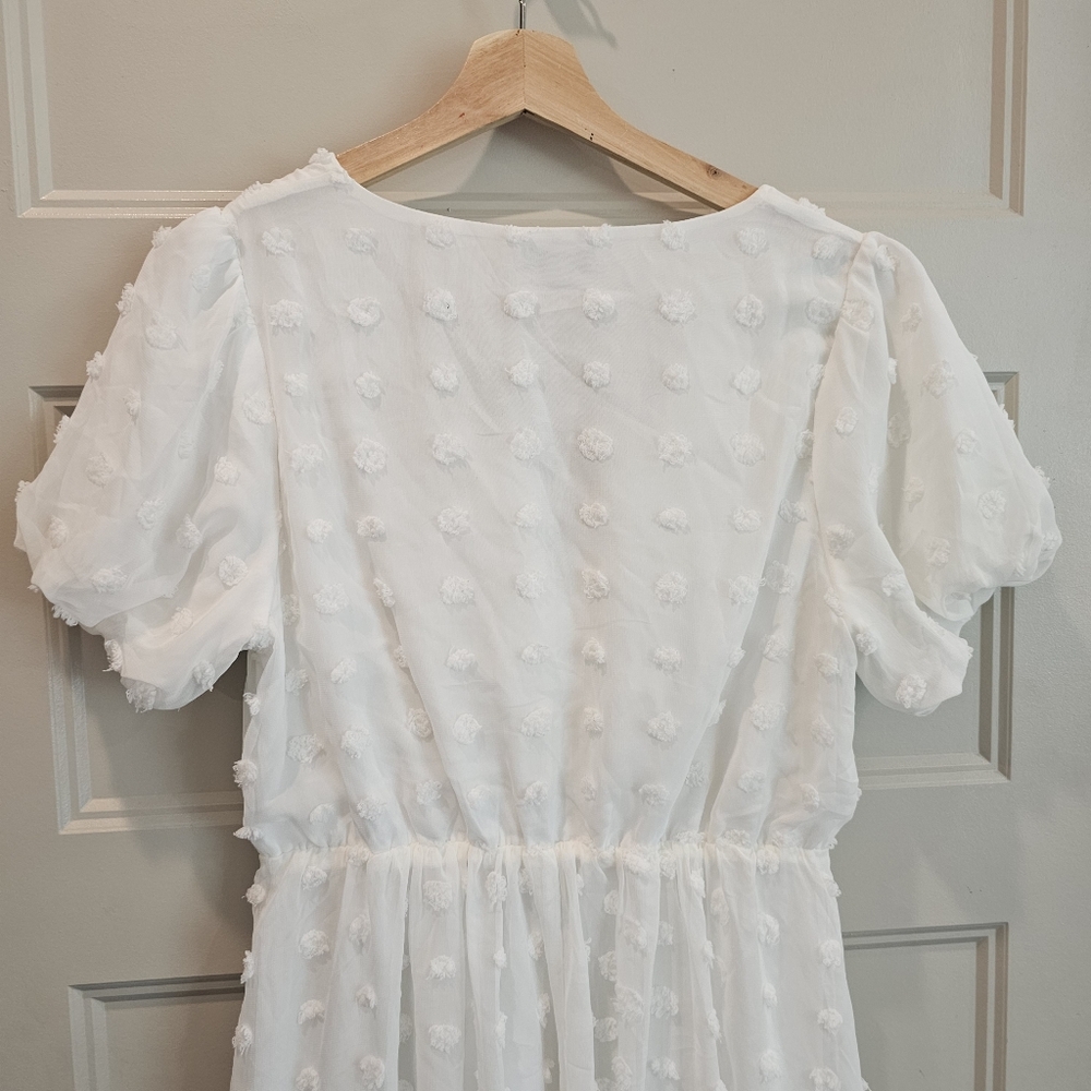 Baltic Born Mila White Swiss Dot Puff Short Sleeve Lined Dress M - Picture 11 of 12